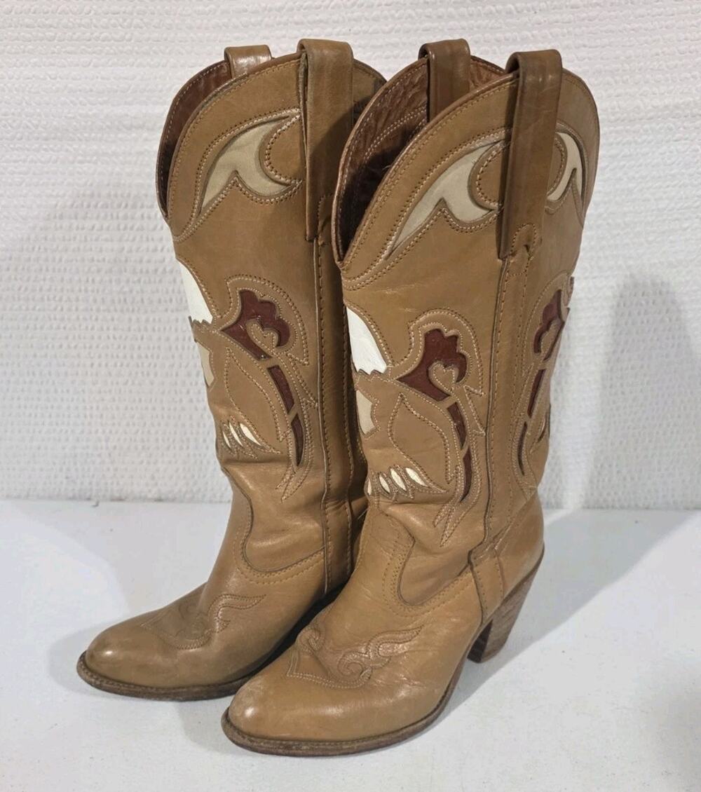 Vintage Miss Capezio Eagle Inlay Cowboy Boots Womens 7 M Leather Western USA